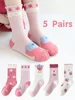 5 Pairs of Girls' Socks That Can Be Worn in Spring and Summer, Strawberry Autumn and Winter Baby Socks, Soft Mid-calf Socks 1