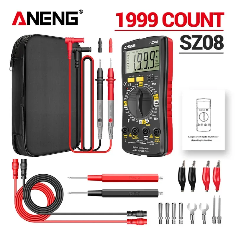 디지털 멀티미터 전문가용 초박형 스토리지 멀티미터 자동 전압계 AC DC 220V ANENG SZ08 저항 휴대용 테스터
