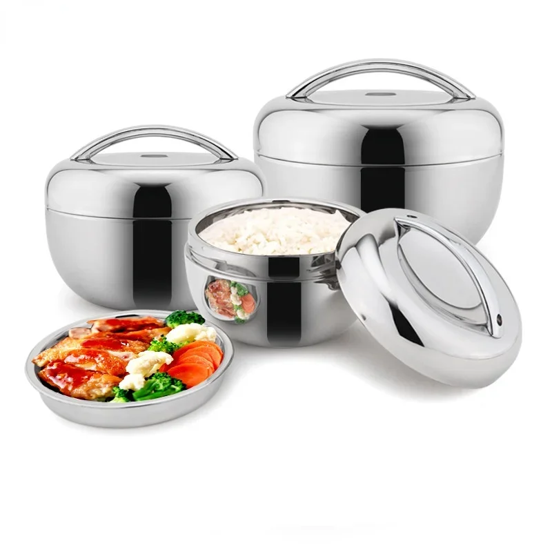 Stainless Steel Lunch Box for Kids Food Container Handle Heat Retaining Thermal Insulation Bowl Portable Picnic Bento