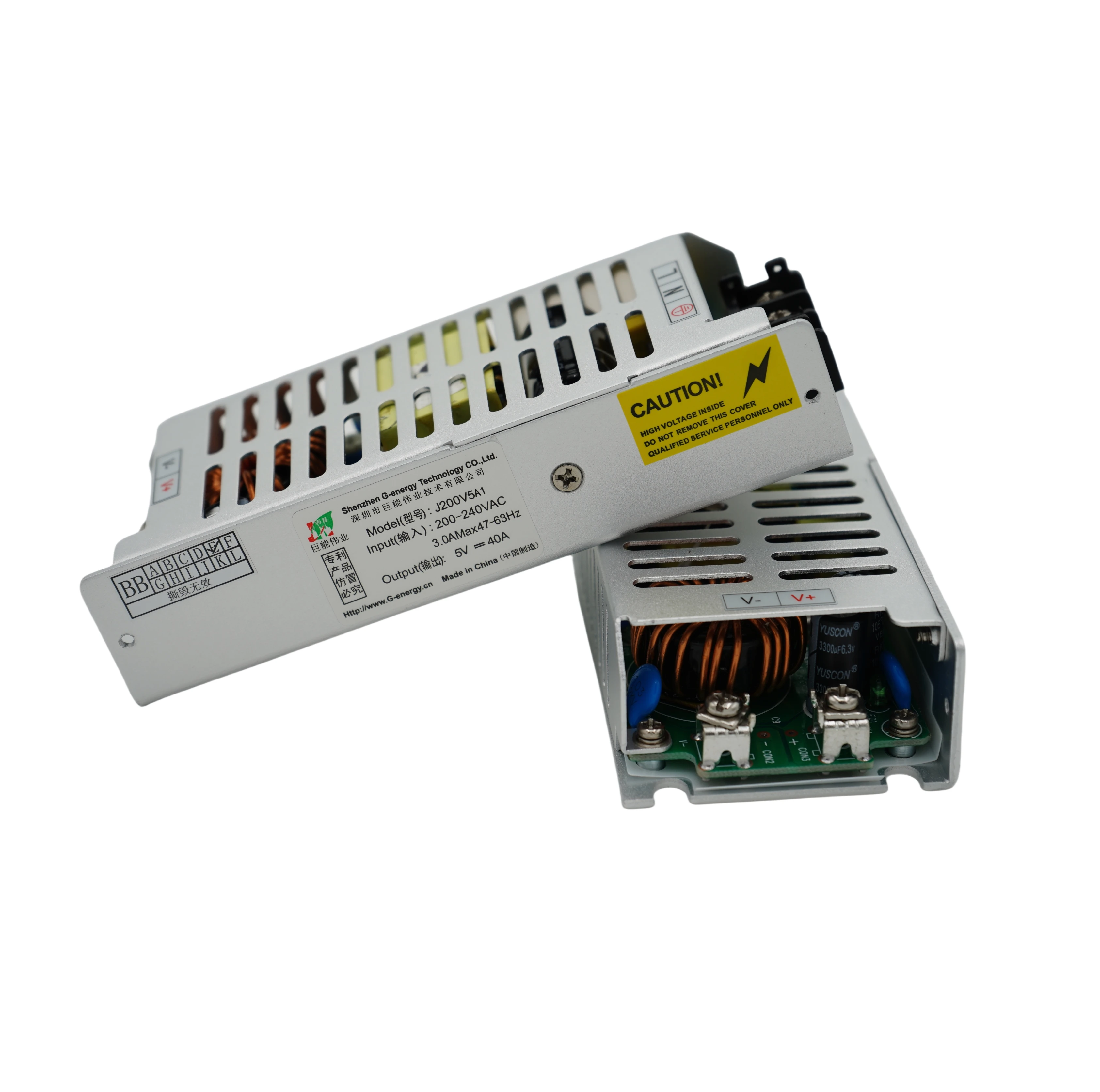G-Energy J200V5A1 5V40A LED Display Power Supply Small Volume Die Casting Aluminum Box Switch with 40A Output Current
