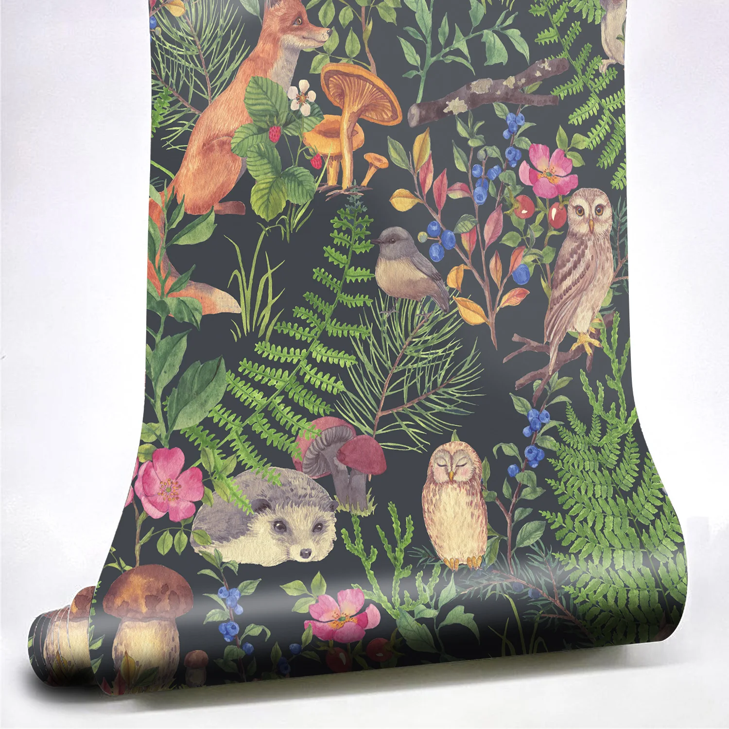 Forest Plant Animal Wallpaper Mushroom Floral Brid Peel & Stick Wallpaper Removable Self Adhesive Cartoon Wallpaper for Baby Kid