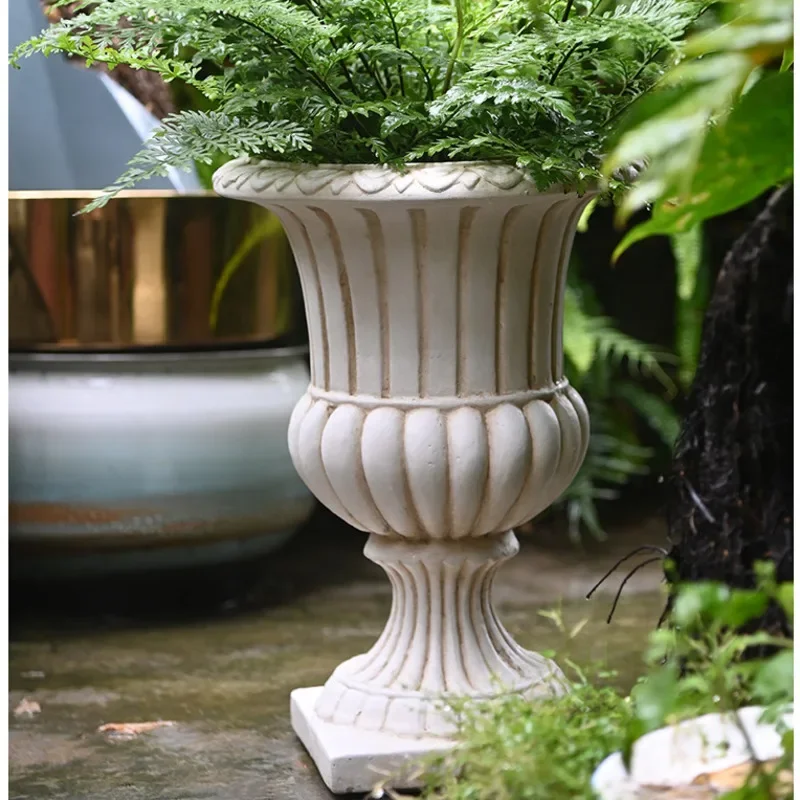 Vintage Plant Stand Large Caliber Trophy Flower Pot Garden Landing, Succulent Container, High Footed Roman Gardening Decorations