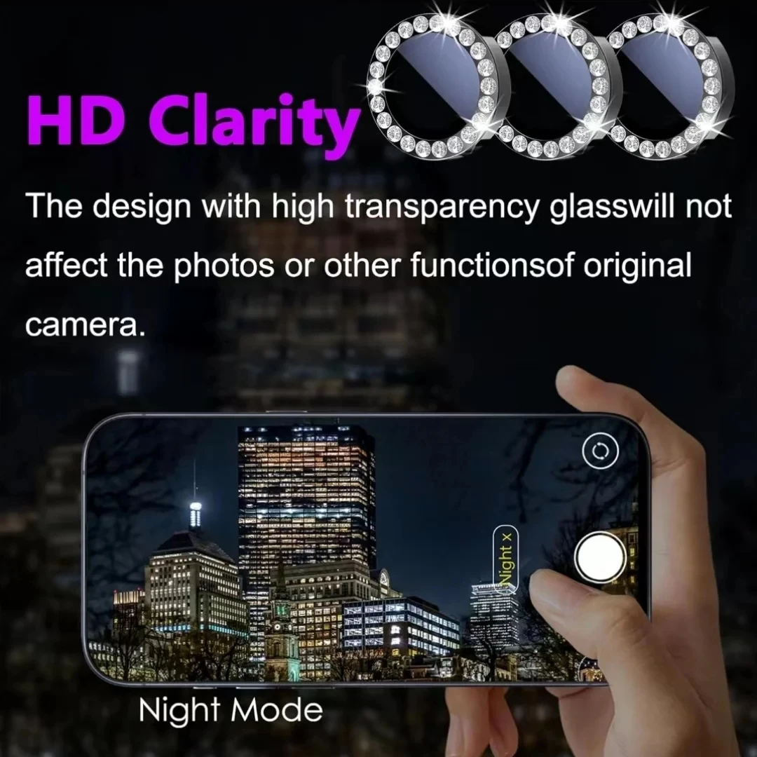 Bling Diamond Glass Camera Lens Protector with Ring Cap Locator