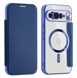 Enhanced Wireless Charging Magnetic Wallet Case with Card Slots and Anti - Fall Leather Design for Google Pixel 9 (Dark Blue)