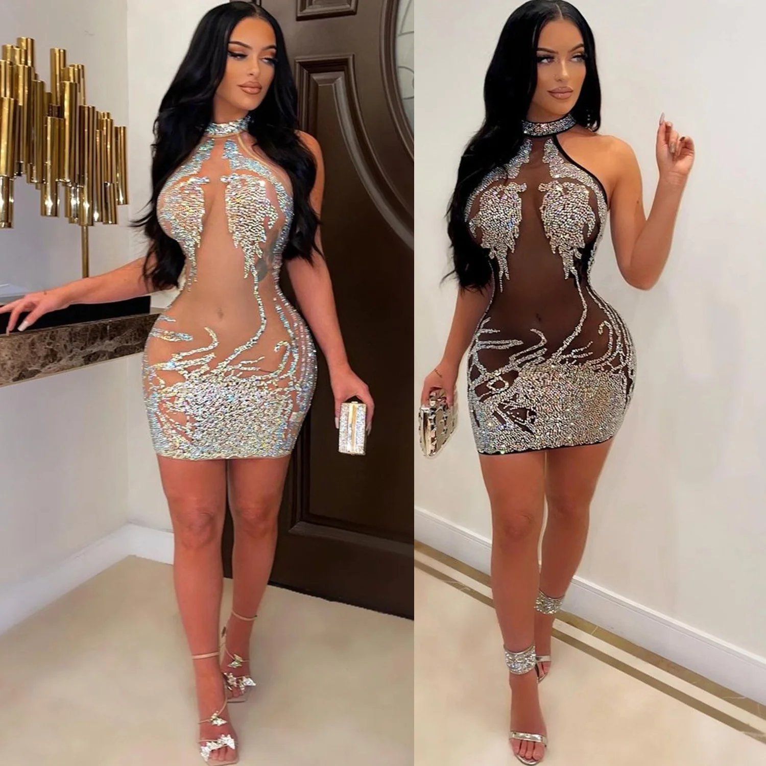 Sexy Summer Women Clothing Mesh Lace Embroidery Nightclub Ladies Dress One-piece Short Skirt Urban Style Elegant Commuting Style