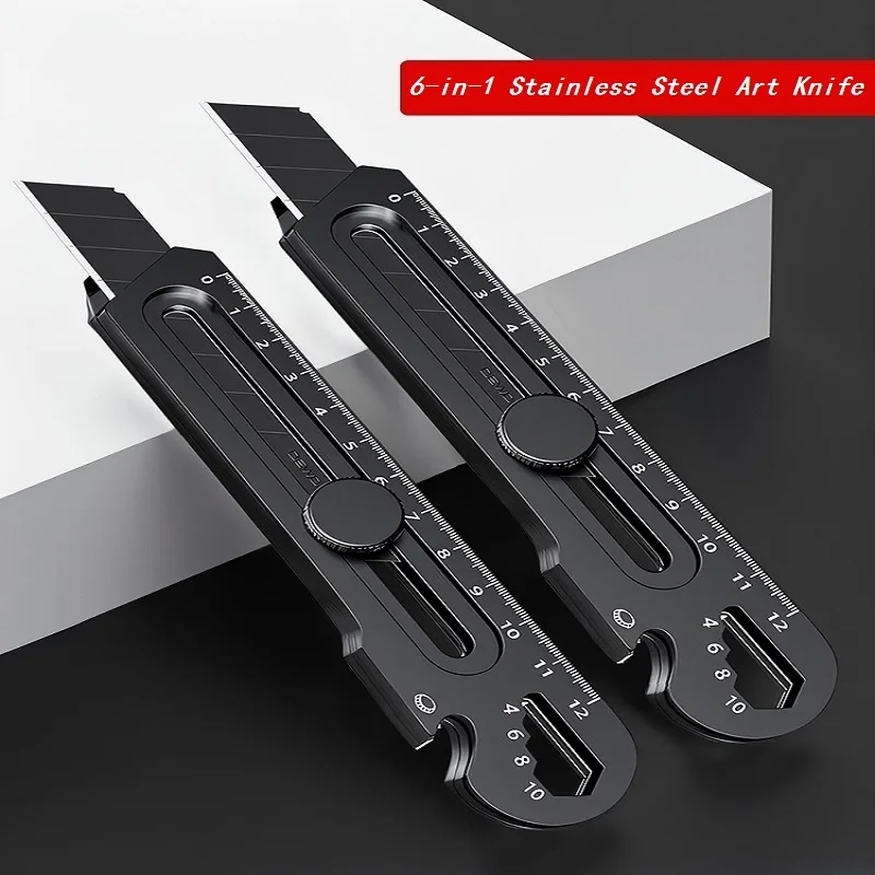 금속 다기능 6 In 1 커터칼 휴대용 개폐식 박스 커터 헤비 듀티 18MM/25MM 스테인레스 스틸 유틸리티 나이프 용품