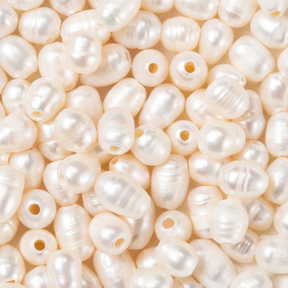 Pearl Beads 10 pc Natural Cultured Freshwater Oval Seashell Color 7~10x7~8mm Hole: 1.8mm