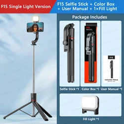 Selfie Stick Tripod with Bluetooth Remote, Extendable Pole, 360° Rotation, and Fill Light (With 1 Light)