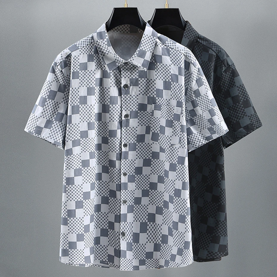 Men Summer Plaid Short Sleeve Shirts Plus Size 10XL 11XL