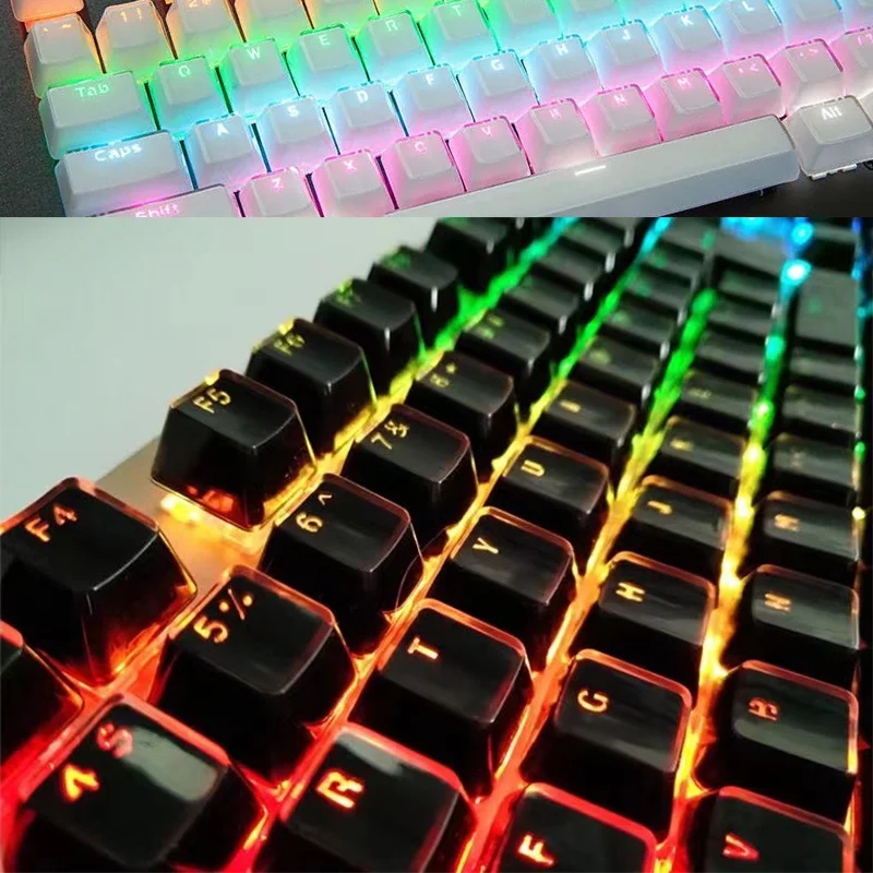 Keycaps Translúcidos para Teclado Mecânico Oem Branco Preto Retroiluminado Borda de Cristal Faça Você Mesmo Layout de 104 Teclas - Imagem 4