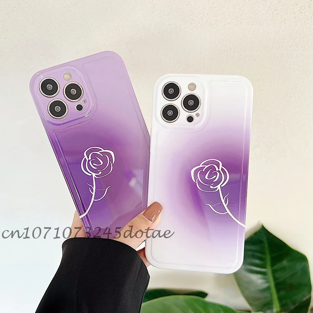 

IMD Purple Rose Flower INS Phone Case for Iphone 11 12 13 14 15 Pro Max XS X XR Fashion New Products