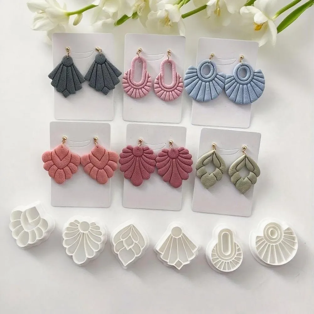 6Pcs 폴리머 클레이 커터 및 엠보싱 도구 미니멀리즘 프랑스 스타일 보헤미안 아트 데코 귀걸이 쥬얼리 제작용 중공 몰드
