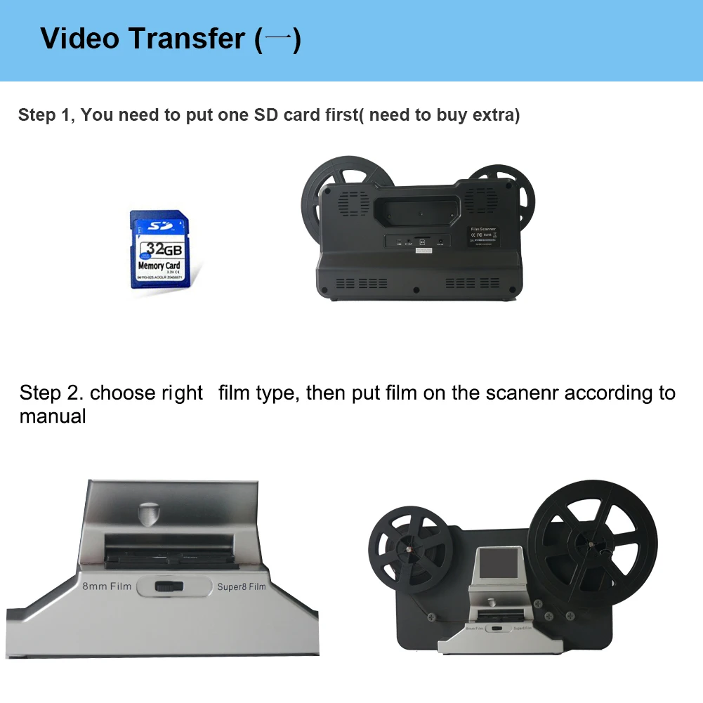 Winait Super 8/8mm Digital Roll Film Scanner Converts Film into Digital Video Max Support 5'' Reel
