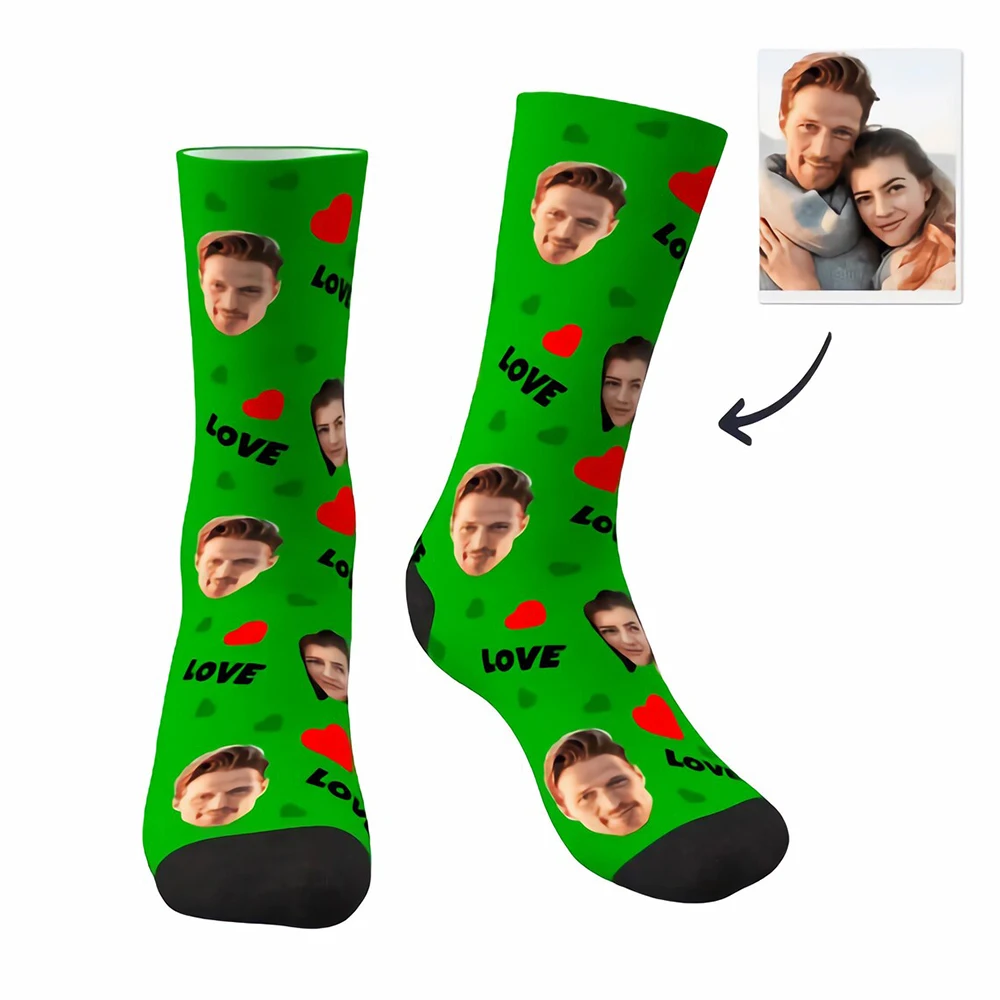 Calcetines personalizados de corazón con tu foto para pareja, medias informales divertidas con logotipo de foto personalizado, cara transpirable, regalo para mascotas, novedad