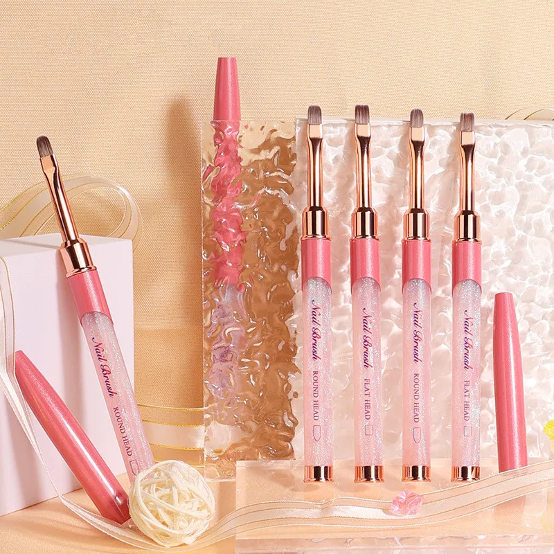 Pink Nail Glue Phototherapy Pen UV Gel Brush Pen Acrylic Nail Art Painting Drawing Brush Manicure Professionnel Brushes Tool 6