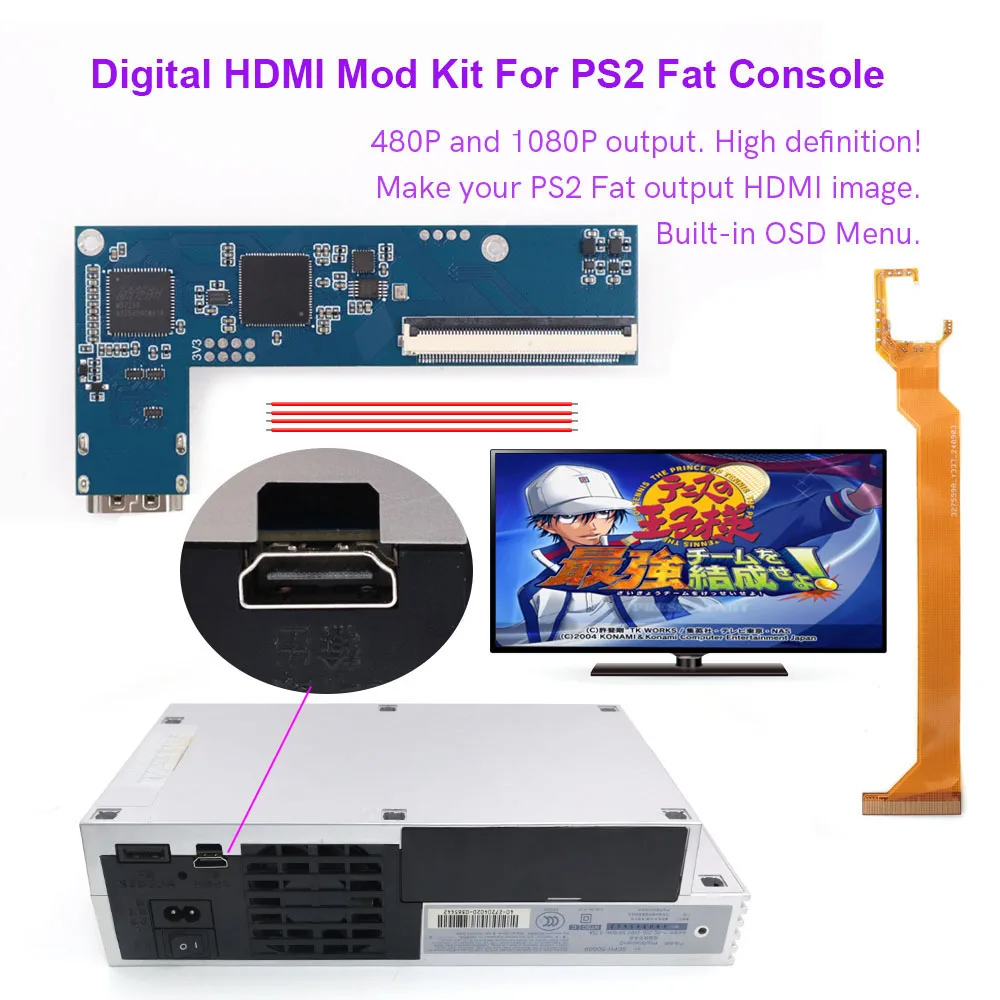 Ps2 Slim Ps2 Fat Hdmi Port PS2 Fat Digital HDMI MOD Kit Digital To - Main Image
