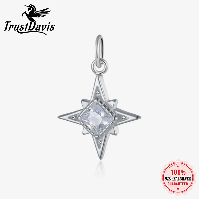 TrustDavis Real 925 Sterling Silver silver pendant silver necklace charms Personality Fashion Sweet Star CZ Charm Pendant Handmade DIY Accessories Fine Jewelry DZ409