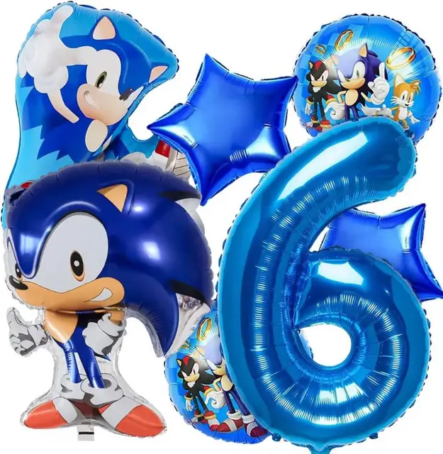 7Pcs Sonic Birthday Balloon Number Kids Anniversary Room Decoration Party  Supplies Blue Hedgehog Theme Photo Props Children Gift