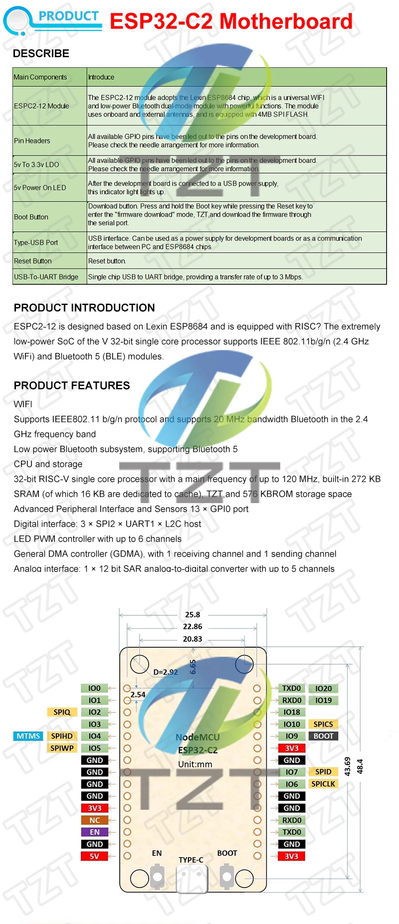 1/3PCS ESP8684 Entwicklungsboard TYPE-C USB ESP32-C2 ESPC2-12 DevKit Serial CH340 WiFi+Bluetooth Dual-Core-Modul für Arduino – Detail 1