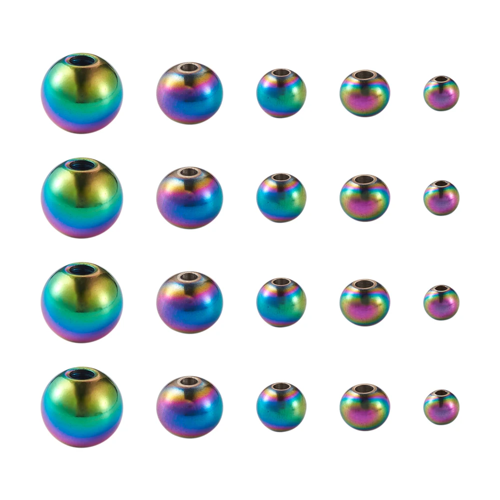 Kissitty 80Pcs/Box Round Rack Plating Rainbow Color Stainless Steel Beads For Bracelet Necklace Earring Jewelry Making Gift