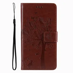 Adorable Cat Tree Wallet Flip Case with Card Slot for Y6P (Coffee)