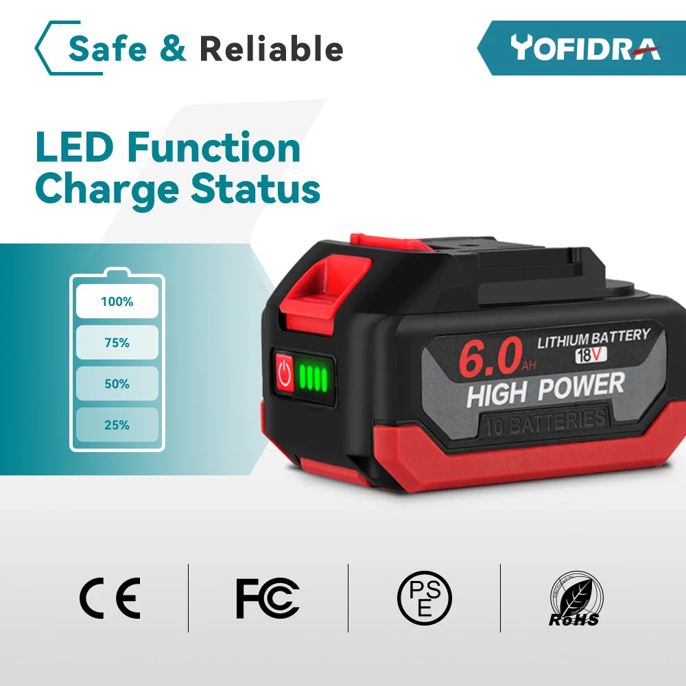 18V 6.0Ah Lithium Battery Rechargeable Battery EU Charger for Chainsaw Electric Drill Angle Grinder Wrench Blower Power Tool