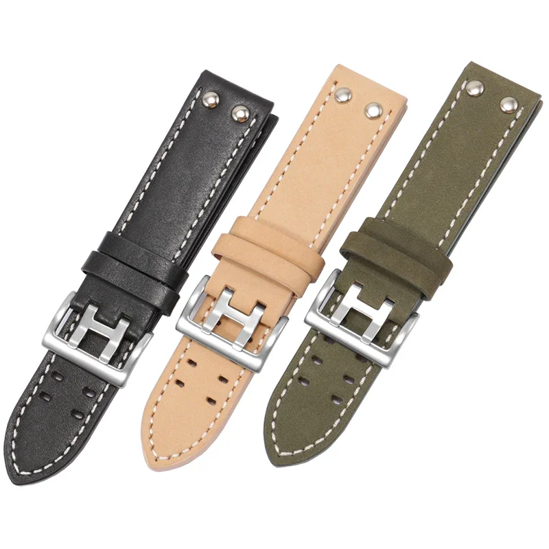 Pulseira de Relógio de Couro Genuíno Pulseira Confortável Caqui Aviação Campo Cinto Acessórios para Hamilton H760250 20 mm 22 mm - Image 4