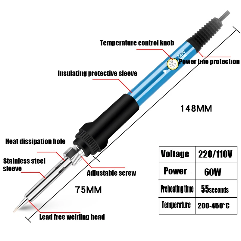 Fer à Souder Kit de Soudure 60W 220V Température Réglable Fil en étain  Soldering