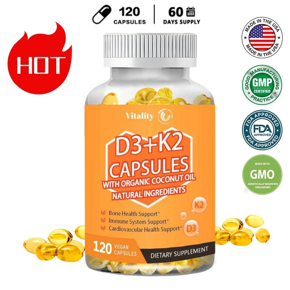 

Free Shhipping Vitamin D3 K2 Capsules Daily Supplement Healthy Immune System Heart And Bones Health Vegetarian Supplements
