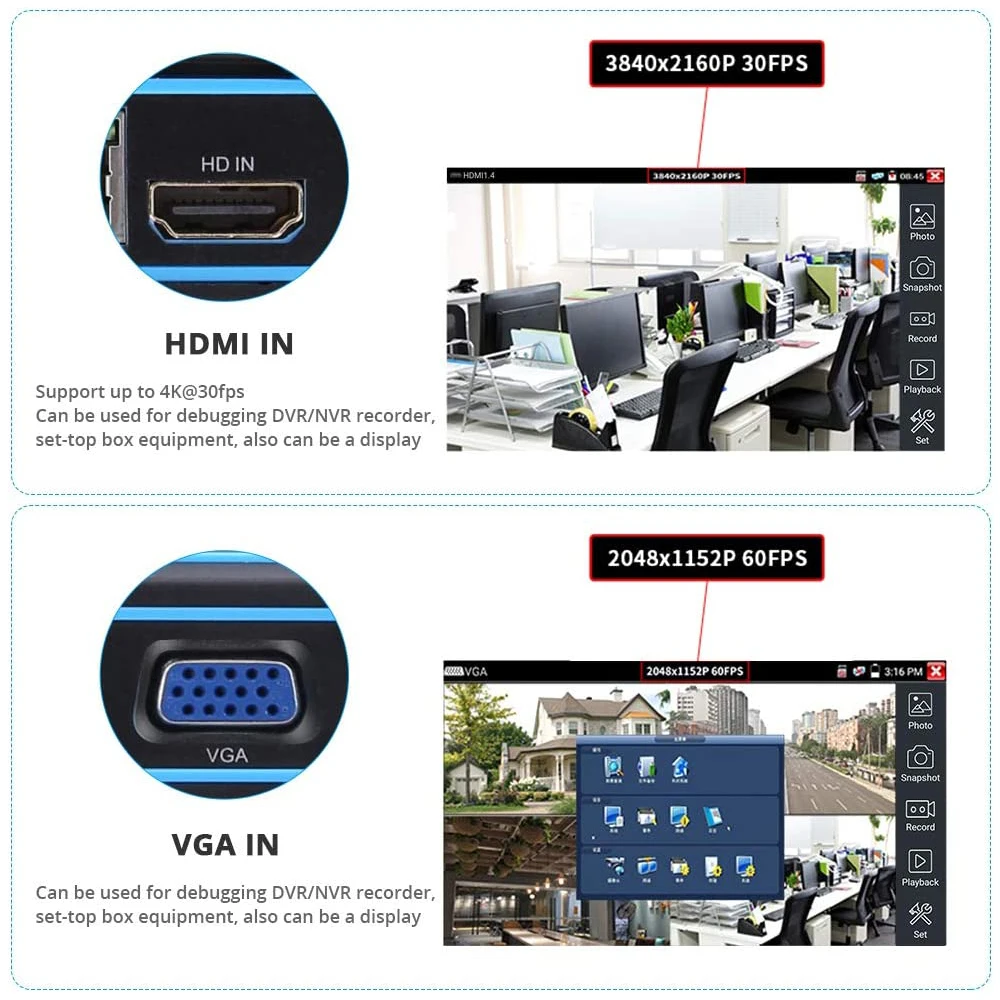 CCTV Camera Tester WSDCAM IPC Tester 8MP AHD/CVI/TV/SDI With HDMI VGA Input 5in CCTV Monitor For IP Camera CFTV