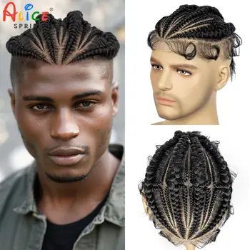 Parrucchino da uomo per capelli HD Posticci maschili in pizzo pieno con treccine Capelli bianchi Reaplcement Topper sintetico per capelli corti per uomo