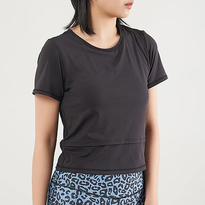 

Women Yoga Short Sleeve Jacquard Back Sport Gym T-shirt