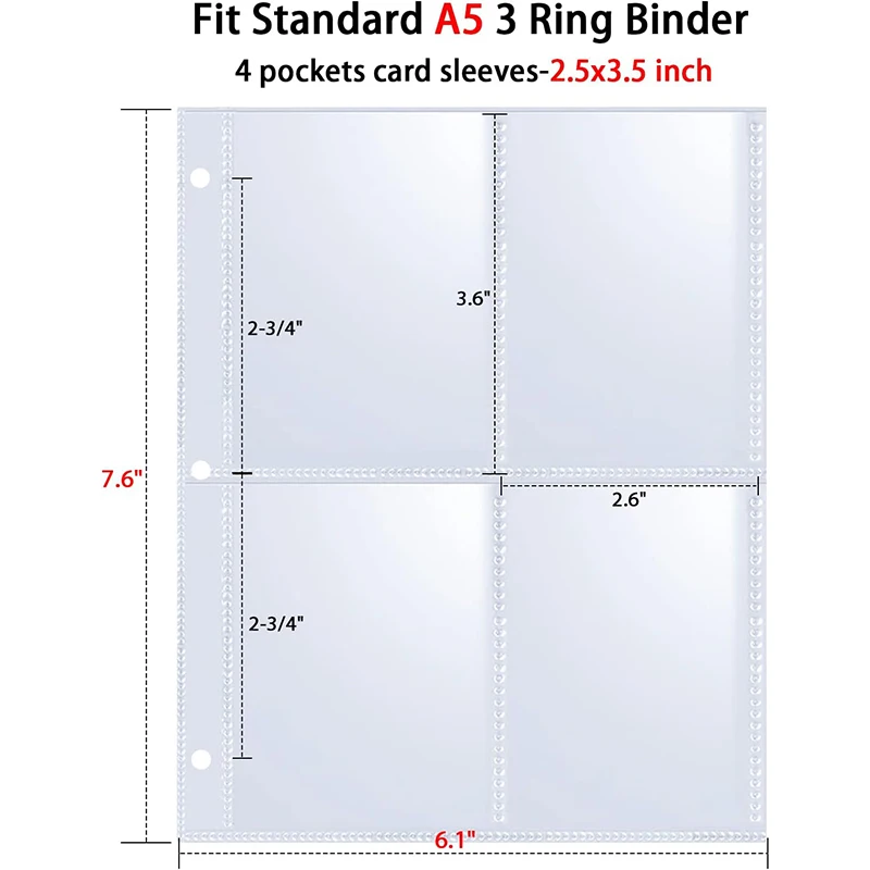 80 Pockets Trading Card Sleeves Binder Fit For 3 Ring Holder