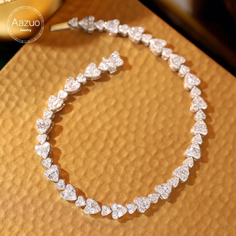 Aazuo 18K Premium Jewelry Real Diamond 2.4ct Ladder Square Heart Shape Bracelet For Lady Upscale Trendy Wedding Engagement Party