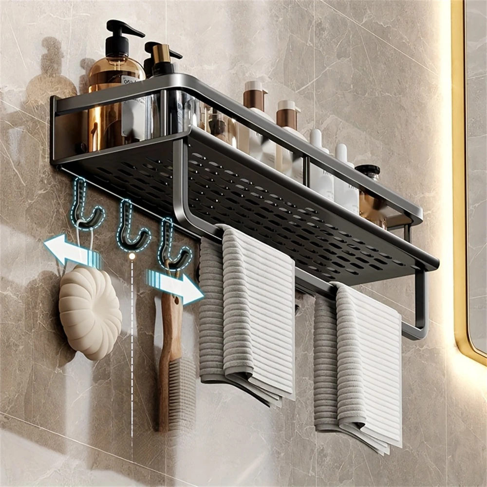Multi functional storage rack with hook bar bathroom rack wall mounted storage bathroom cosmetic Storage Rack Bathroom Storage Shelf Storage Shelf Bathroom Shelf Bathroom Accessories Bathroom Corner Shelf