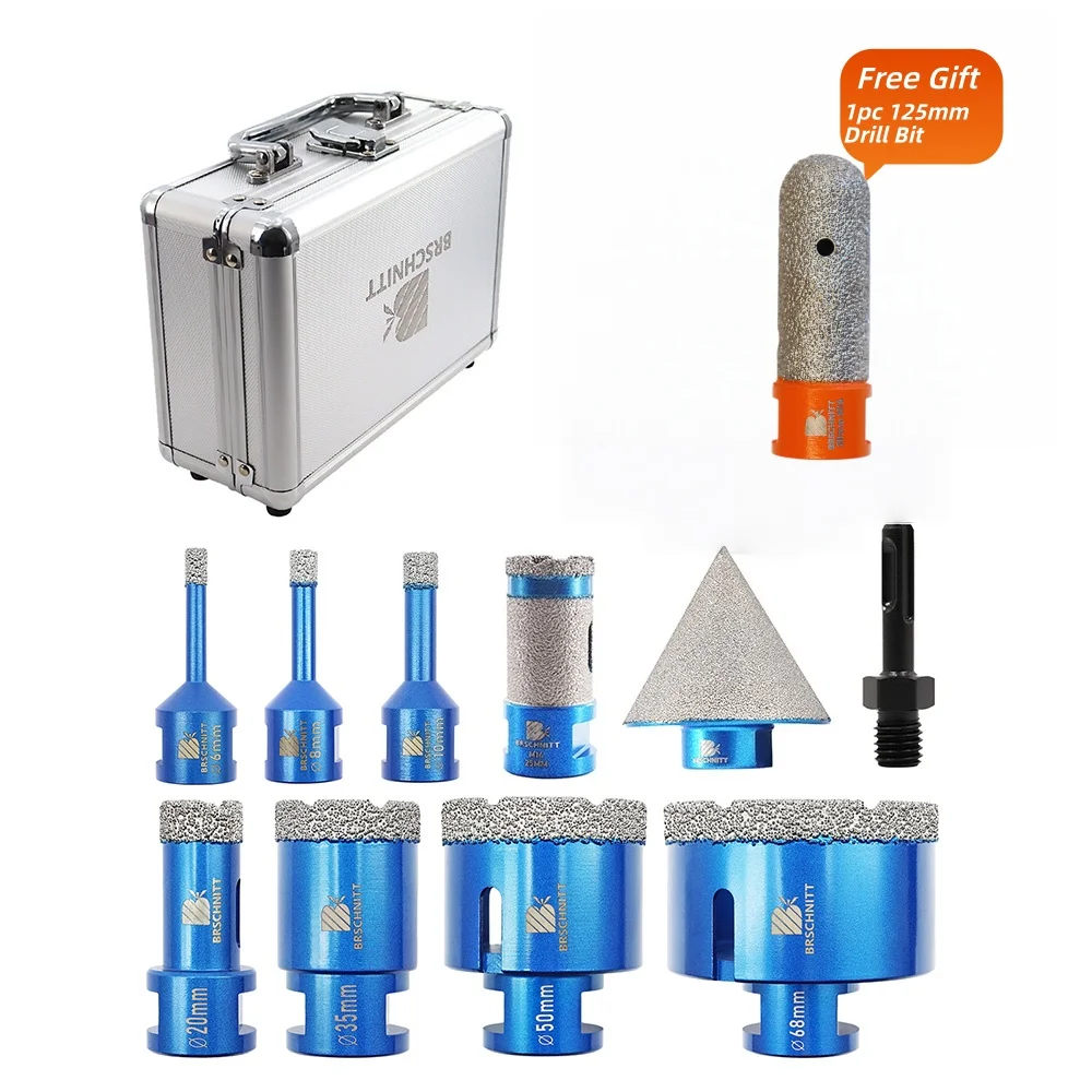 BRSCHNITT 11Pcs Diamond Drill Bit +Drilling Milling Bit+Chamfer Bit +20mm Milling Bit Kit M14 Thread Tile Cutter for Drilling Ceramic Marble Granite Hole Saw Drill Core Bit