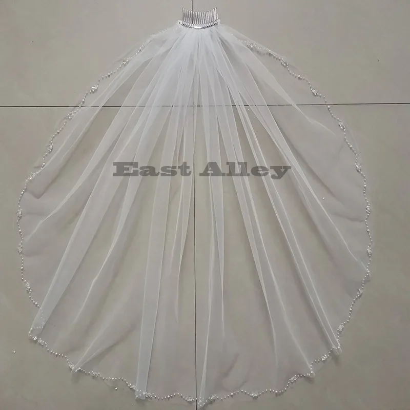 One tier Beaded Edge Wedding Veil Elbow Veils / Fingertip Veils with Beading Tulle / Classic Short Wedding Veil hair accessories