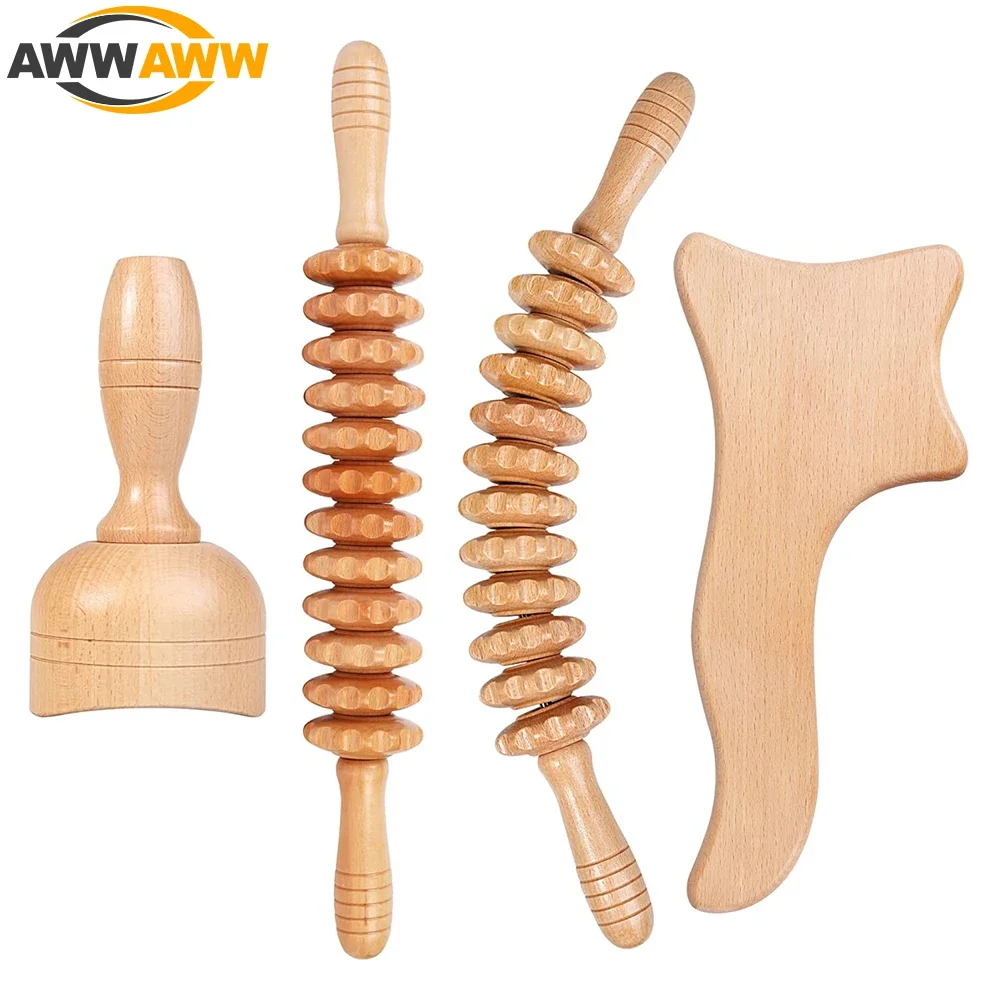 Wood Therapy Massage Tools Curved Massage Roller Stick Lymphatic Drainage Massager for Maderoterapia Colombiana, Body Sculpting