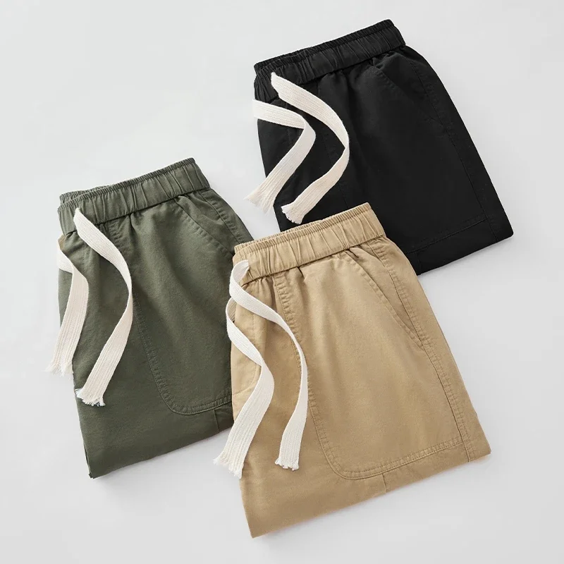 Men's Elastic High Waisted Solid Pockets Bandage Drawstring Casual Sportswear Loose Trousers Fashion Summer Office Lady Shorts