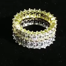 

Fashion Shining Brass Single Row Zircon Ring With T-Square Zircon Inlaid For Hipster Hiphop for Men and woman