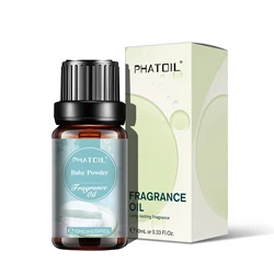 PHATOIL 10ml Luxury Scented Oil Collection - Coconut, Vanilla, Coffee, Black Opium, Angel, La Vie Est Belle, Bubble Gum Aromas for Crafting & Aromatherapy (Baby Powder)