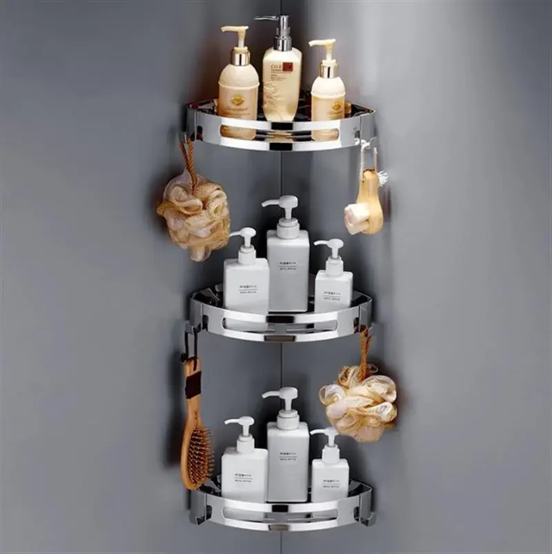 

3 Layers Corner Shower Shelf Bathroom Shampoo Shower Shelf Holder Kitchen Storage Rack Punch Free Kitchen Tripod Corner Stand