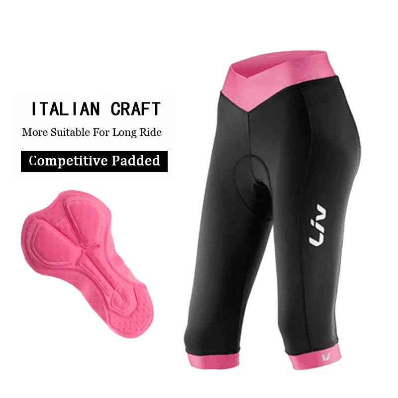

LIV Cycling 3/4 Pants Womens Spring/Autumn Team Trousers MTB Road Bicycle Ciclismo Pink Gel Pad Cycling Bike Shorts Quick Dry