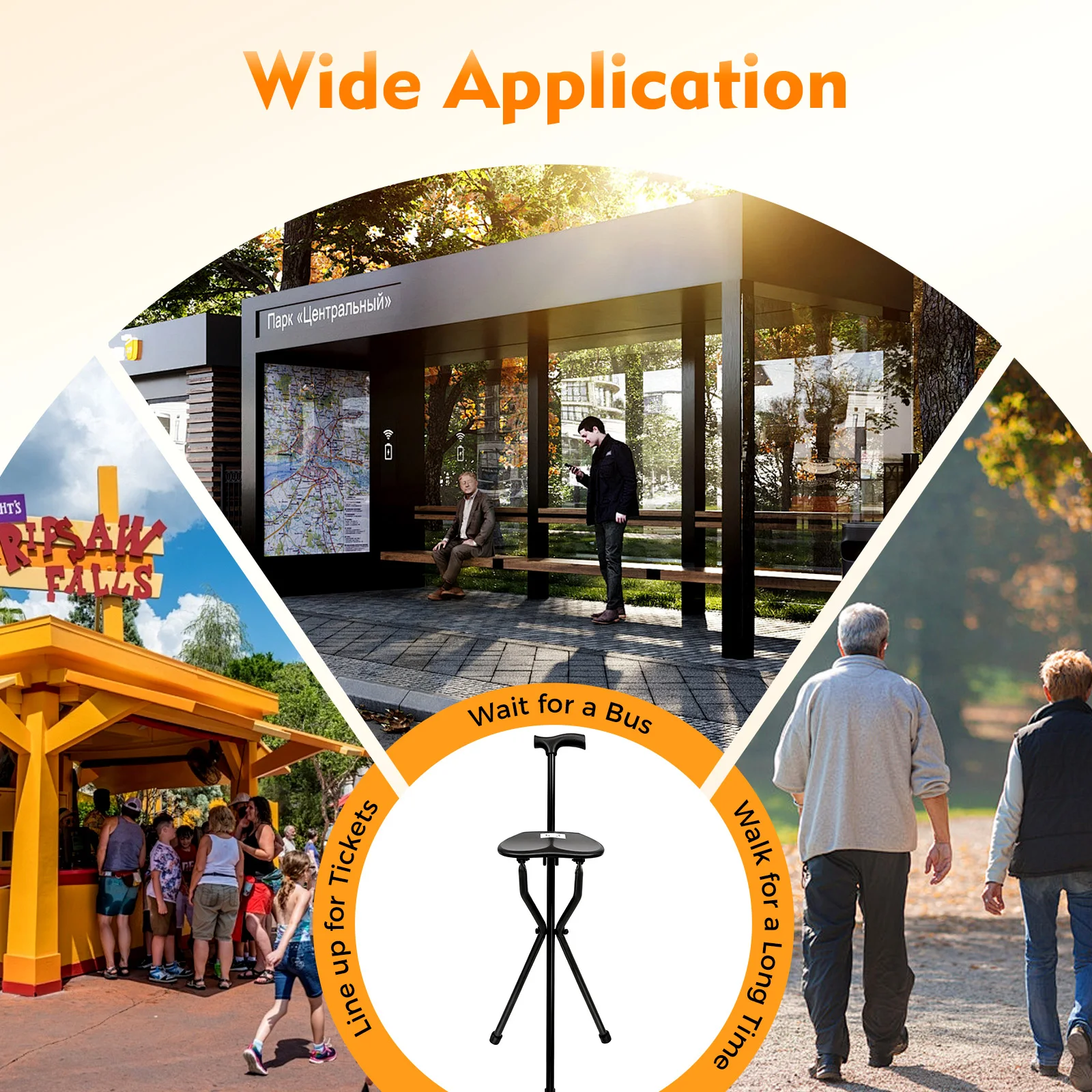 Portable Cane Seat,Folding Walking Stick With Seat,Max.113Kg For Elderly Walking In The Park, Fishing Leisure, Foldable Tripod 5