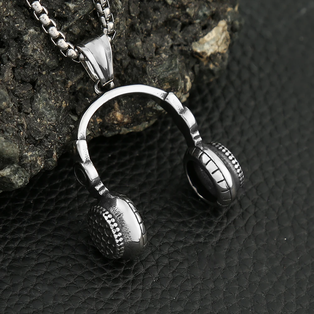 Punk Hip Hop DJ Music Headphone Pendant Necklace Long Chain