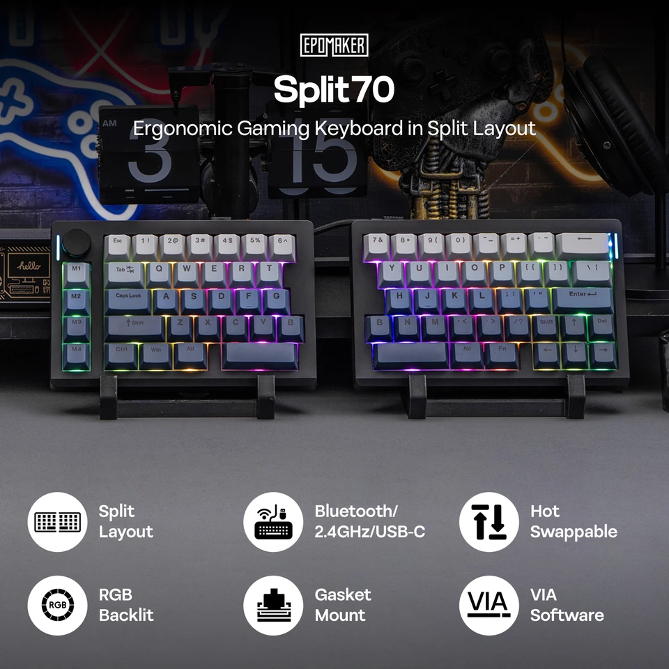 EPOMAKER Split70 QMK/VIA 70%分割レイアウト 有線/BT/2.4Ghz