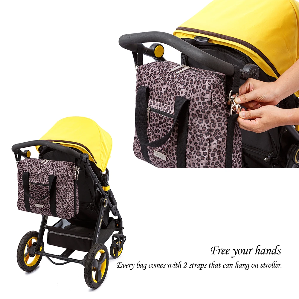 Soboba Fashion Leopard Diaper Bag for Mothers Large Capacity Shoulder Bag for Newborn Baby with Nappy Changing Pad & Straps 4