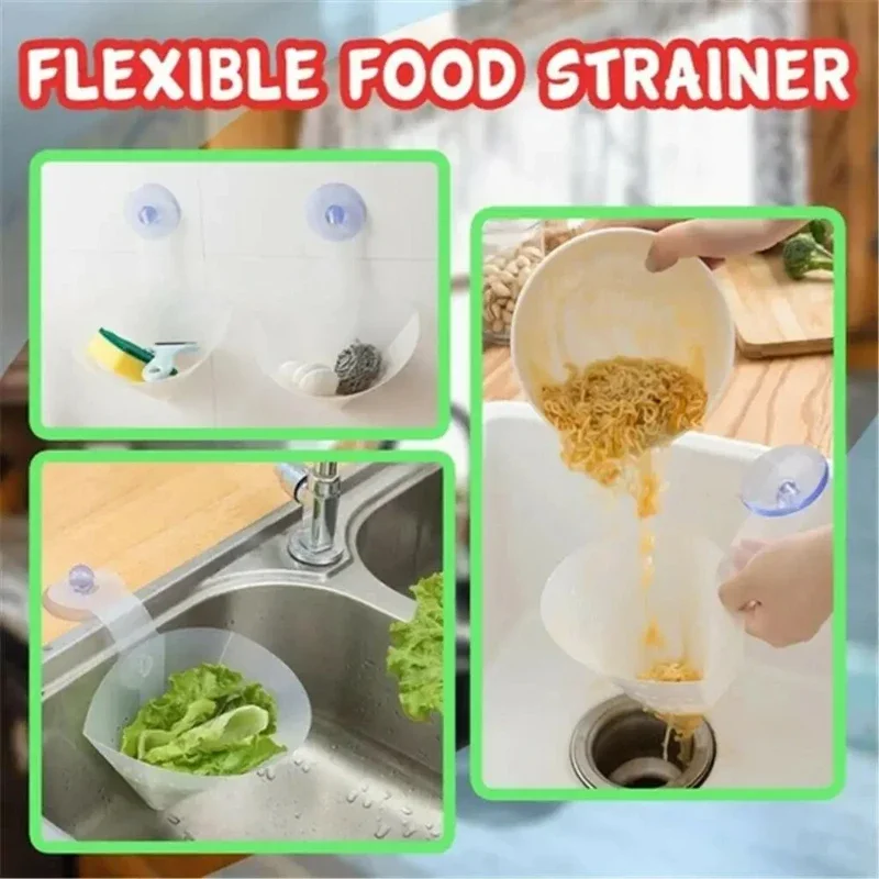 Kitchen Sink Filter Drain Foldable Reusable Suction Sink Colander Strainers Leftovers Food Stopper Sifter