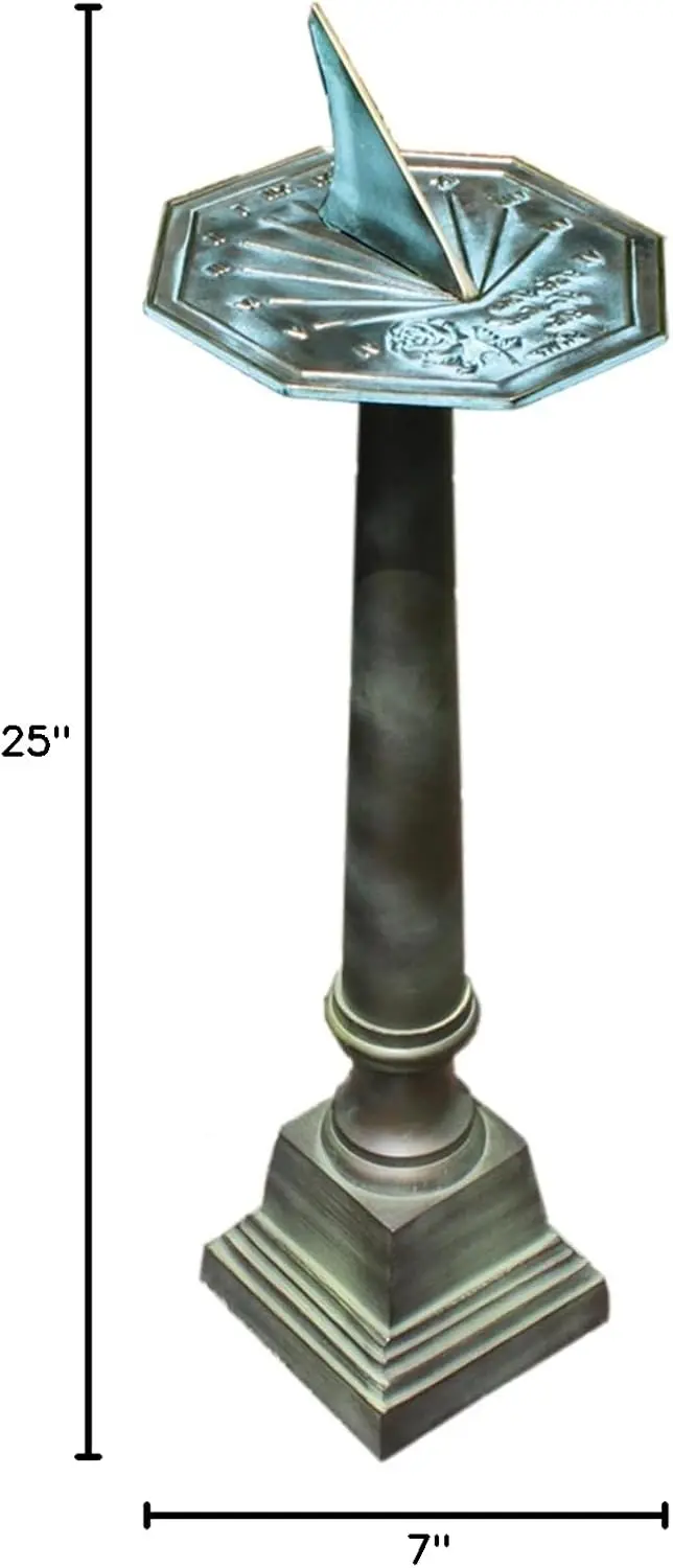 B28 Aluminum Column Sundial Pedestal, Cast Aluminum with Copper and Light Verdigris Patina Finish, 25-Inch Height