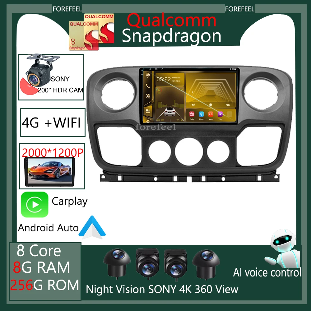 

For Renault Master Nissan NV400 Opel Movano 2010-2021Qualcomm Video WIFI BT Android Car High-Performance Multimedia Player QLED